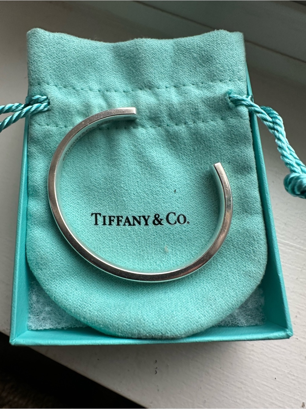 Tiffany & Co. Sterling Silver Open Cuff Bracelet - Blue Green Pouch